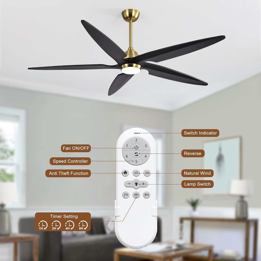 Modern Ceiling Fan with Remote, Lights & Quiet Reversible Blades
