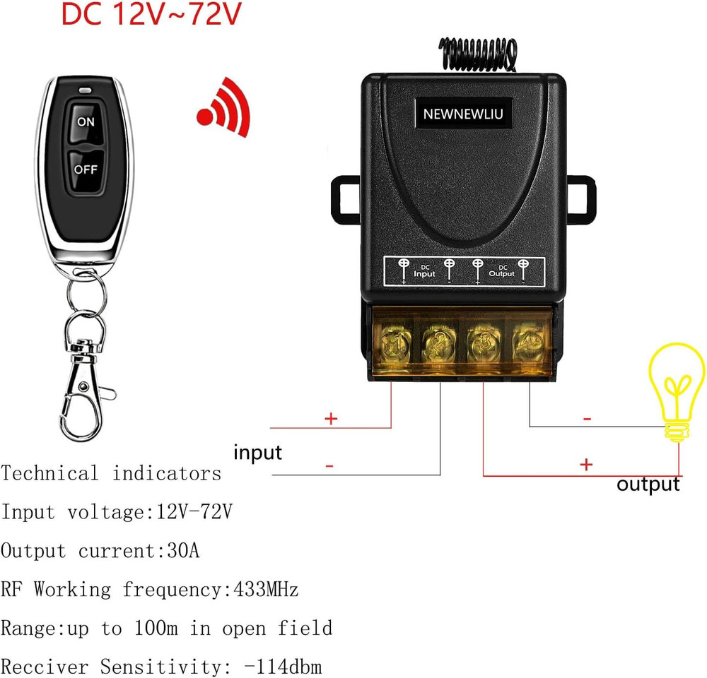 12 Volt Remote Switch Wireless,Dc12V/24V/48V/72V/30A Relay,Remote Control Switch
