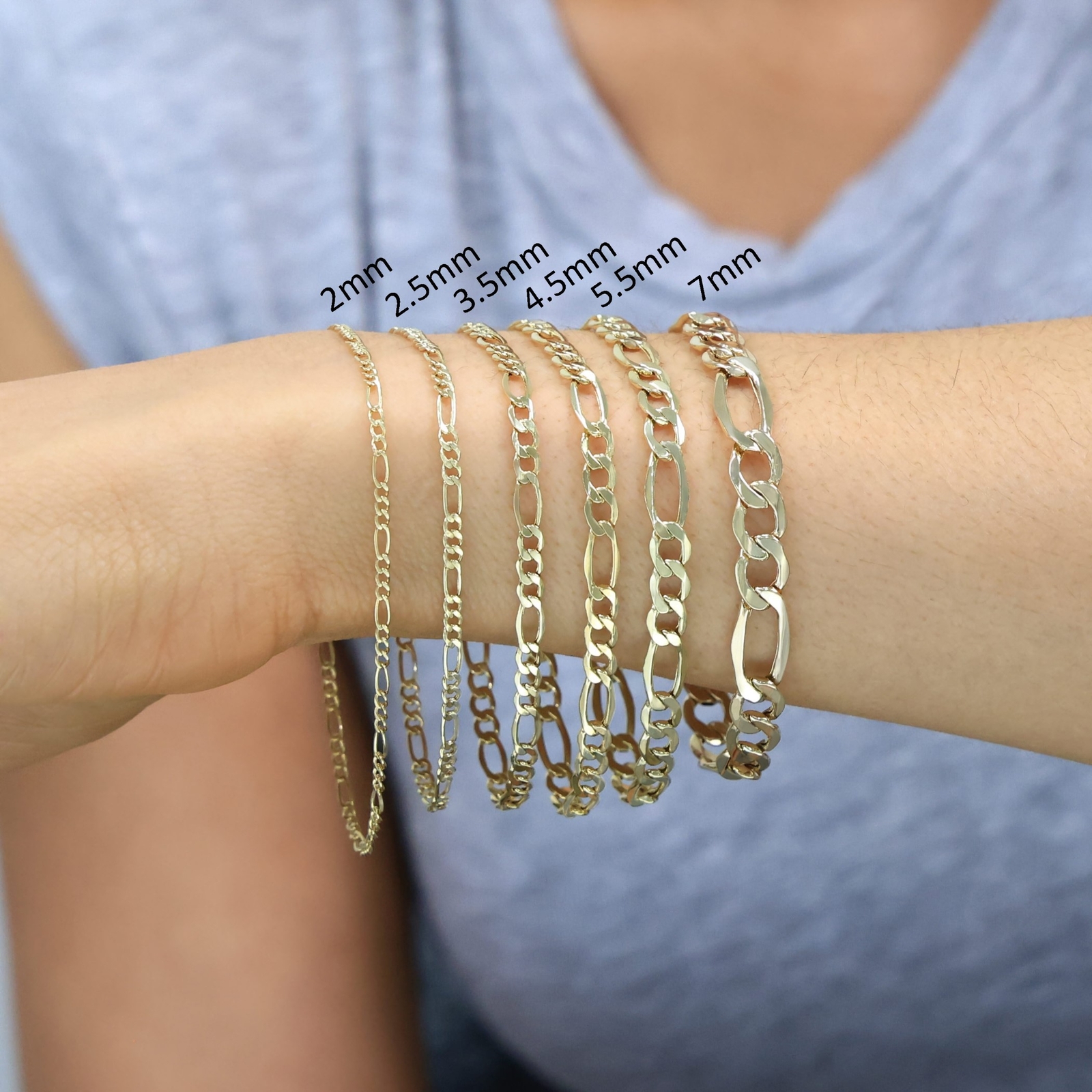 10K Yellow Gold 3.5mm-9mm Italian Figaro Chain Link Bracelet Mens Women 7" 8" 9"