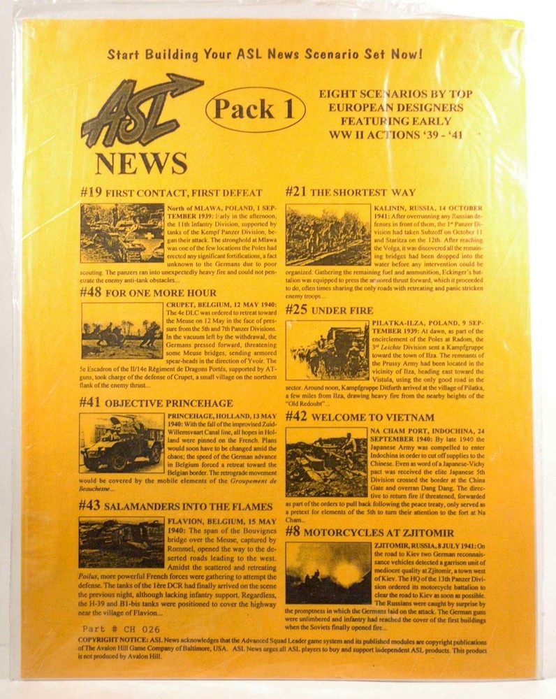 ASL News Pack 1 Eight Scenarios Wargames