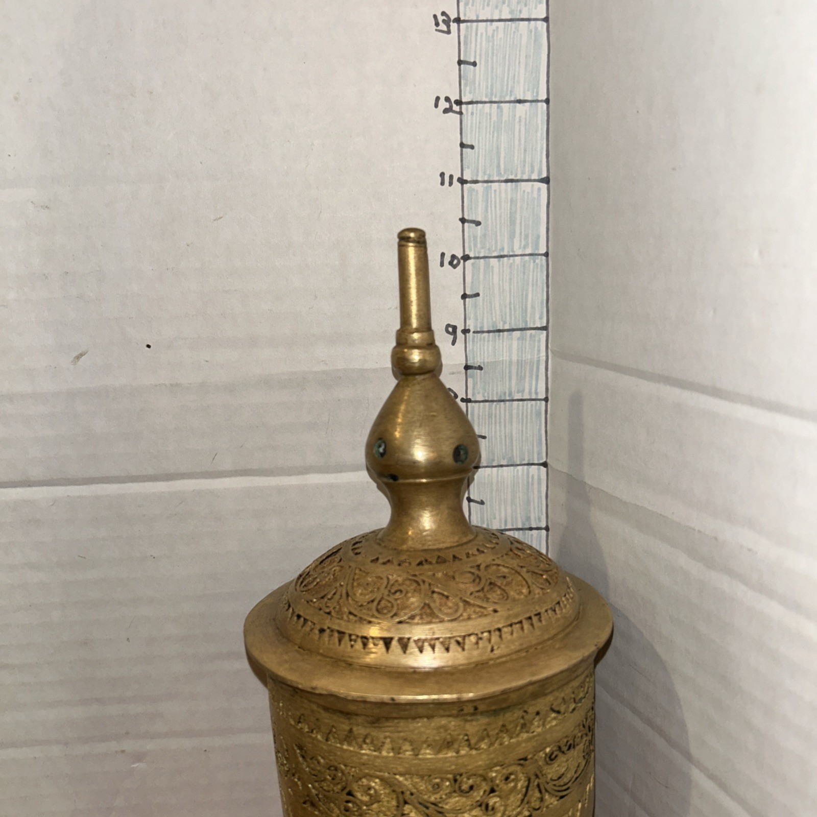 Heavy Antique Asian Brass Incense Burner 10.5" tall