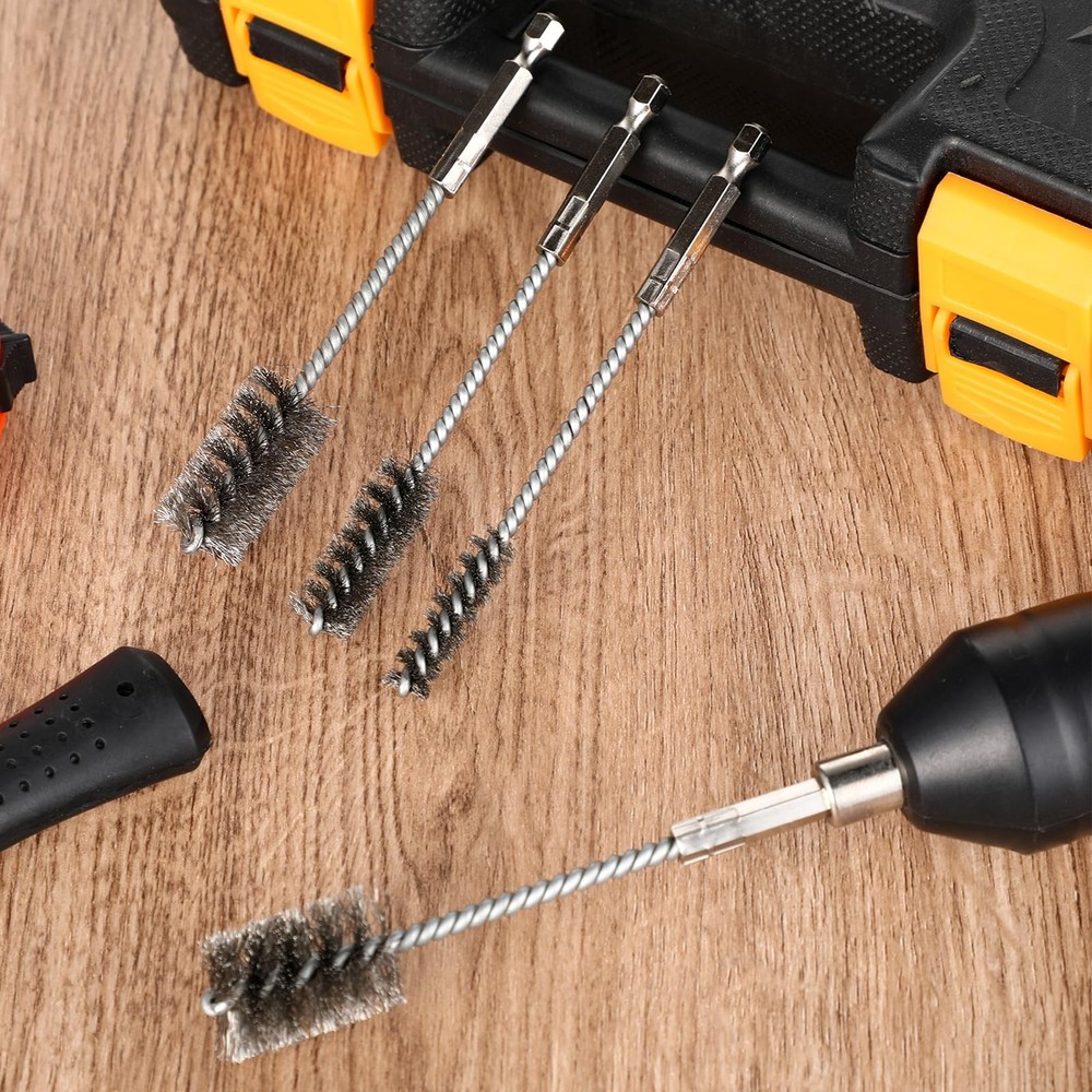 4 Pcs Stainless Steel Wire Brushes for Drill Bore Silver