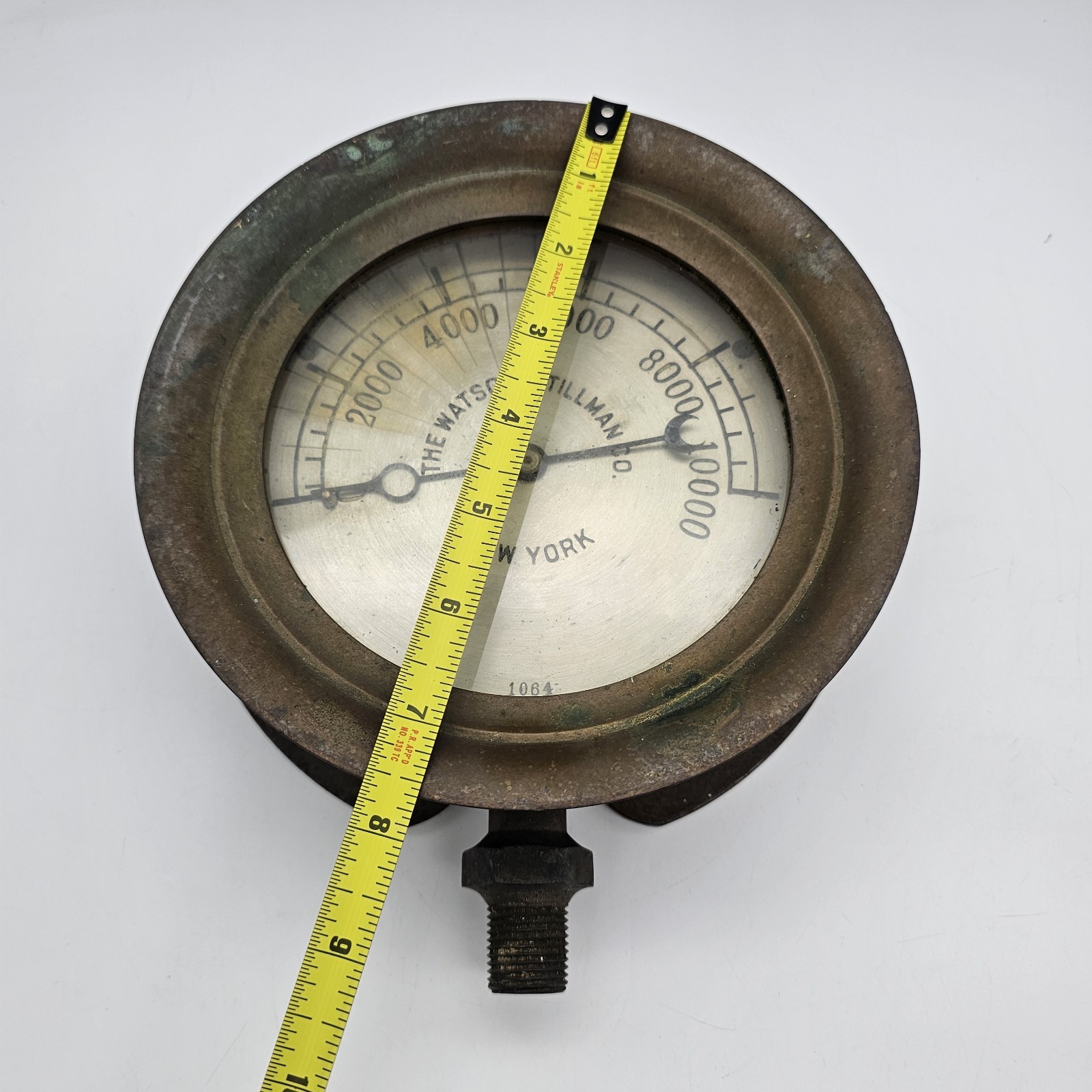 Watson Stillman Antique Brass Pressure Gauge 10,000 PSI