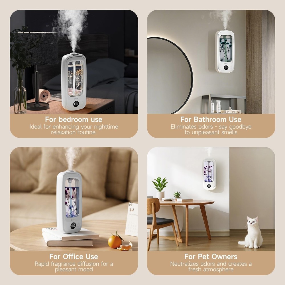 Small Waterless Oil Diffuser, Cordless Aromatherapy Diffusers with Real Flowe...