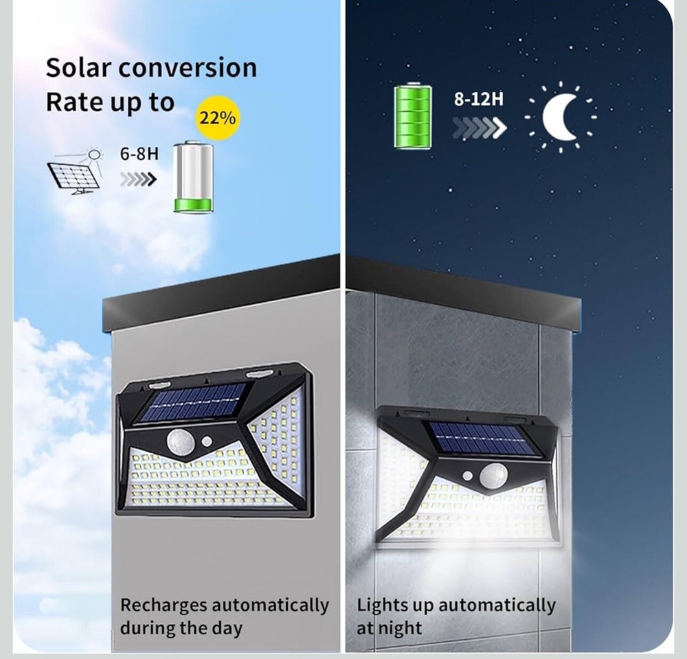 2PACK 100LED Solar Power Motion Sensor Wall Light Outdoor Garden Security Lam