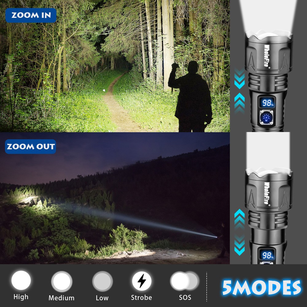 5000000 lumens LED tactical flashlight, super bright and powerful flashlight-