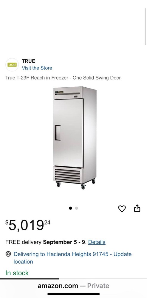 True T-23F 27" Single Solid Door Freezer Good Used Unit