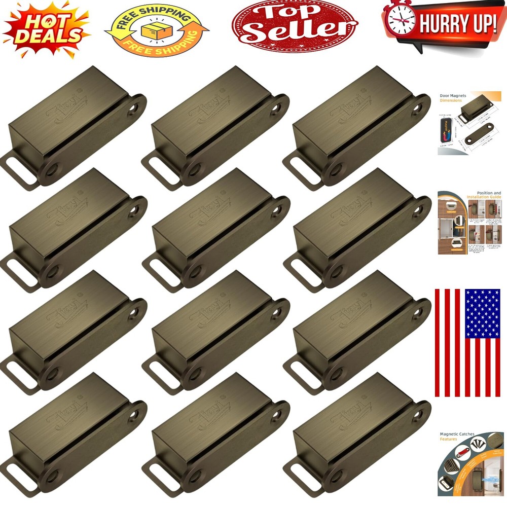 Contemporary Bronze Magnetic Catches - Easy Install 12 Pack for Cabinets