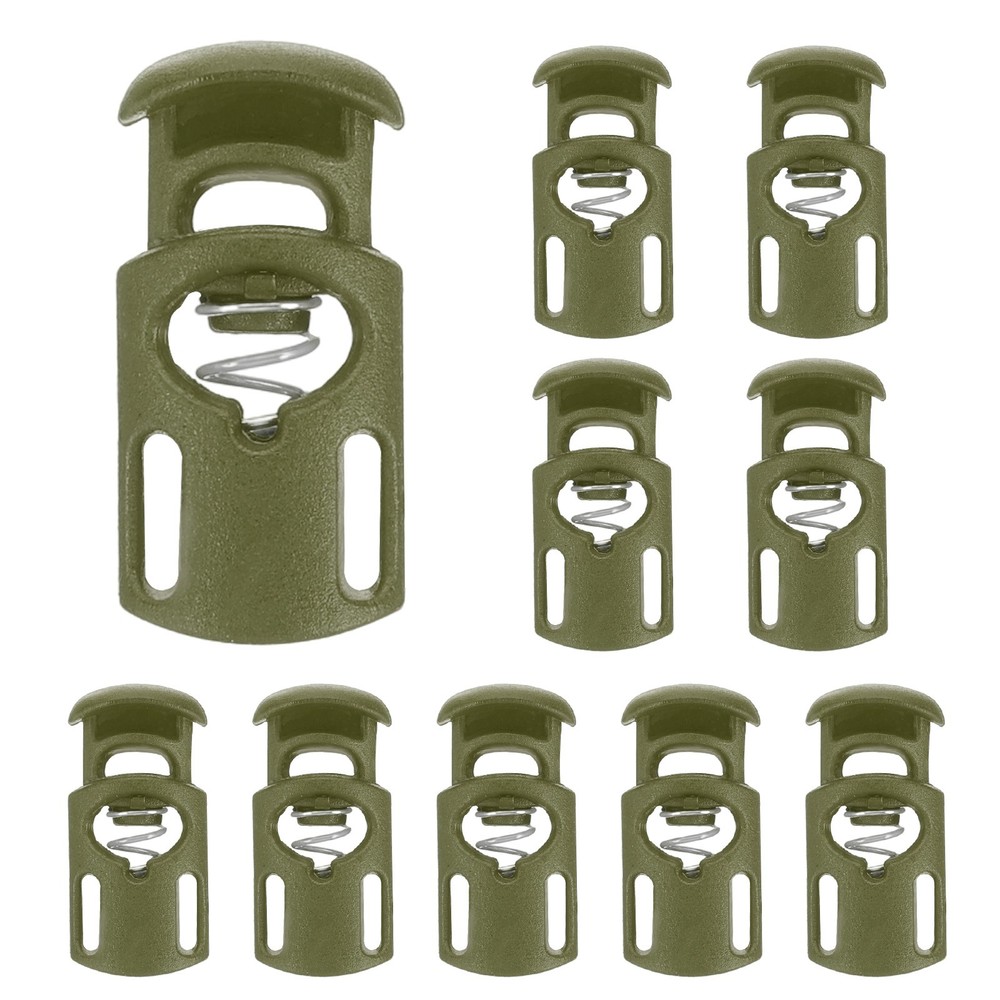 10pcs Spring Cord Locks Plastic Toggle Stopper Cord Stops Fastener, Olive