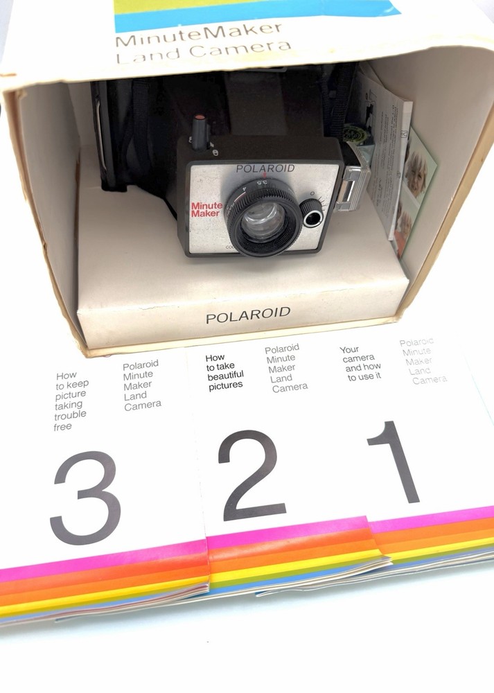 POLAROID MINUTE MAKER LAND CAMERA WITH FLASH CUBE, MANUALS & PARTIAL BOX