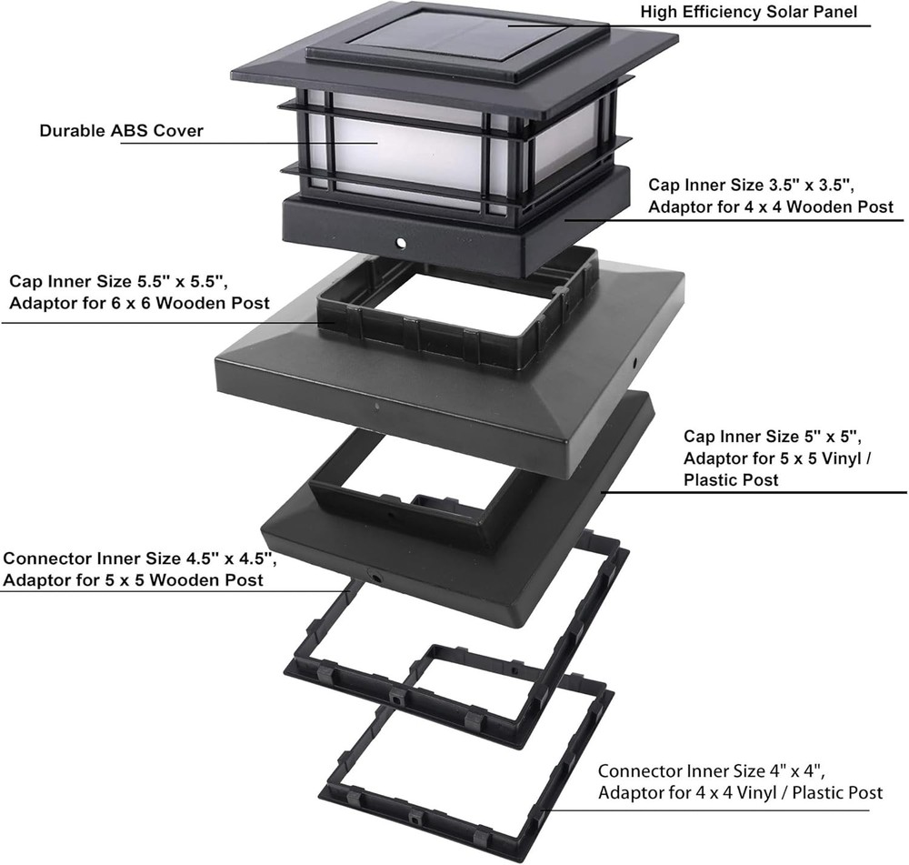 Dynaming 2 Pack Solar Post Cap Lights 2 Flickering Flame Lights, Black