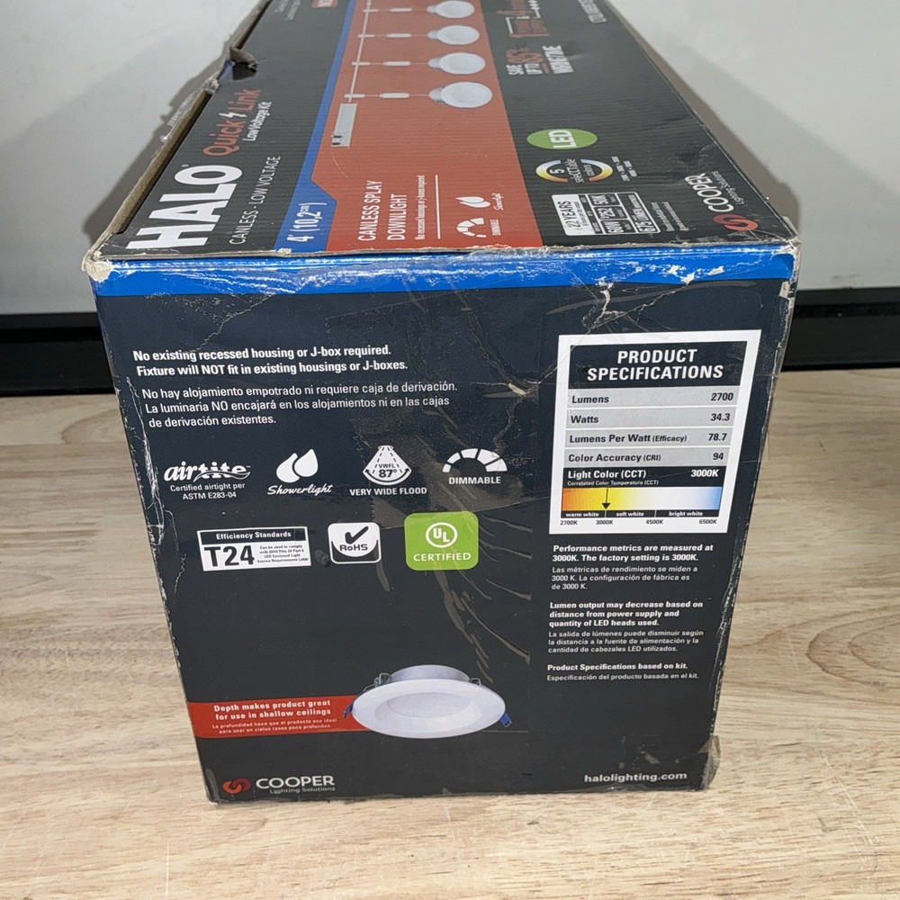 HALO 4 inch Quicklink Canless LED Downlight Selectable 2700-5000K, 4 Pack