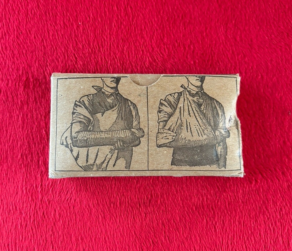 Vintage WWII Triangular Muslin Bandage Compressed Camouflaged Dye Field Dressing