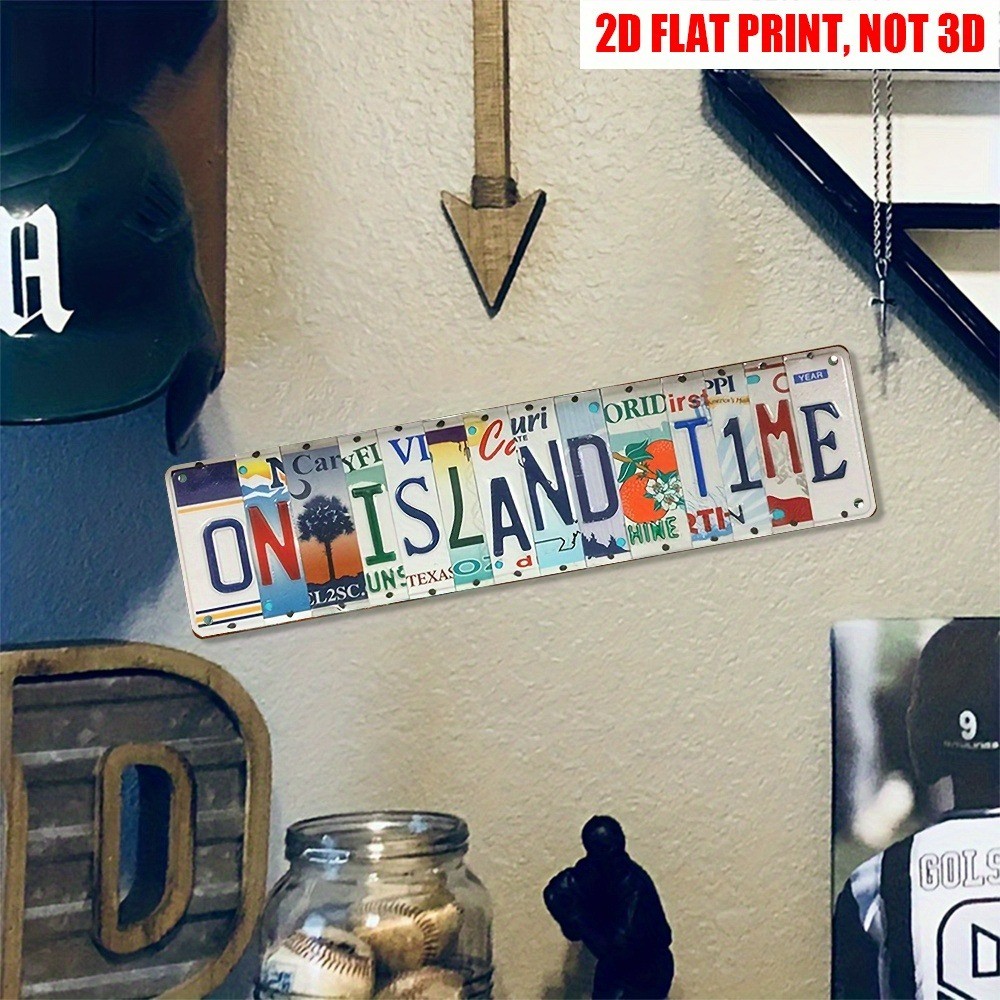 Vintage License Plate Art Sign On Island Time Wall Art Decor Beach/Patio 4×16in