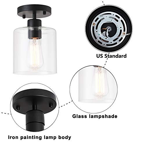 Black Modern Semi Flush Mount Ceiling Light,Rustic Ceiling Light black 1 pack