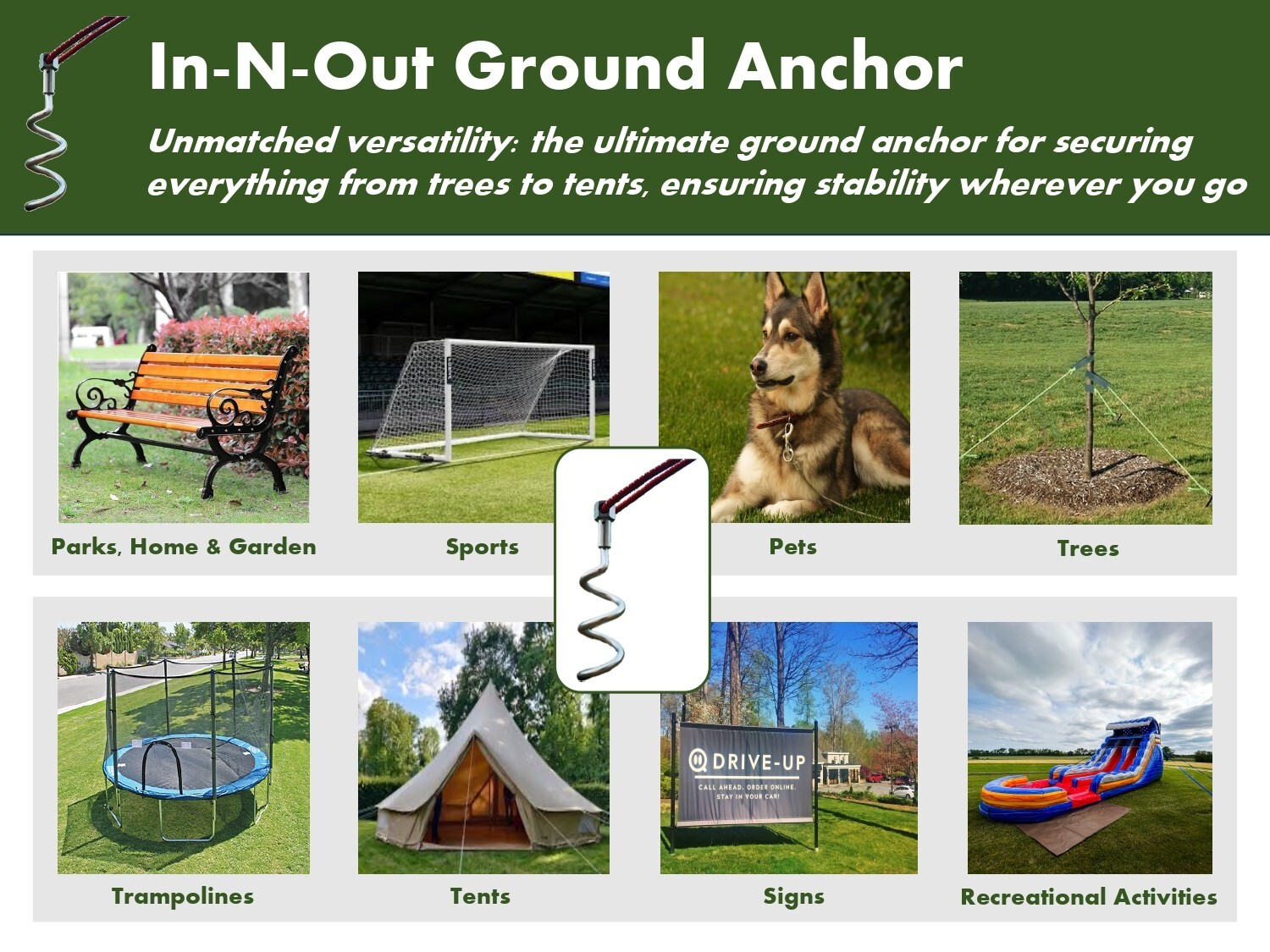 4 Screw in Ground Anchors - Spiral Ground Stake 16"- for securing tent and more