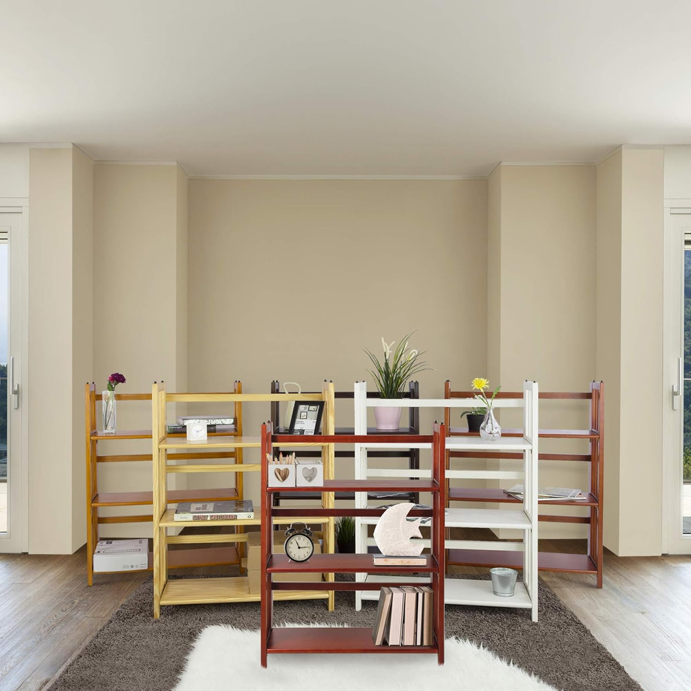 3-Shelf Folding Stackable Bookcase (27.5" Wide)-Honey Oak