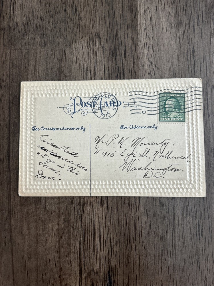 Vintage 1910 Postcard With Franklin One Cent Stamp