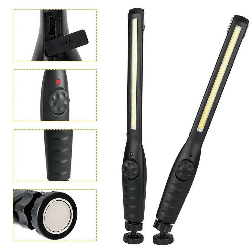 2X Slim COB LED Work Light Mechanical Flashlight Magnetic Base USB Charging