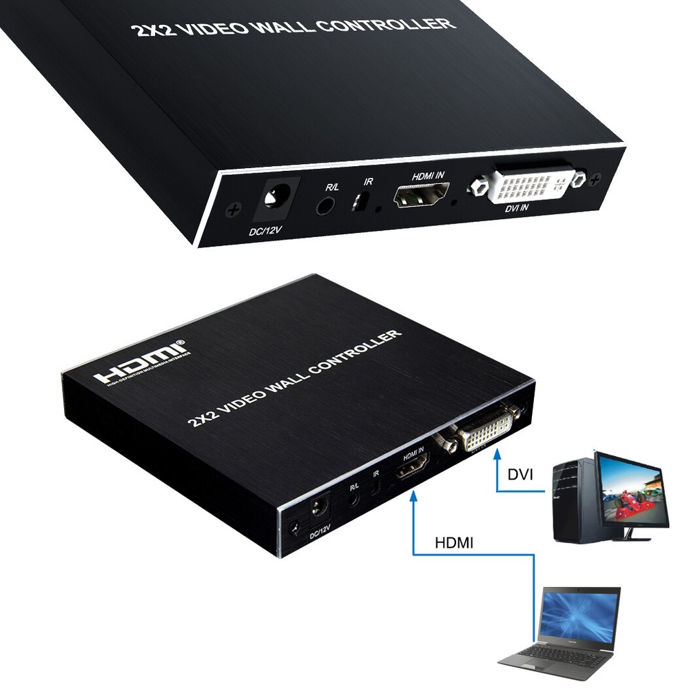 1080p HDMI 2x2 Video Wall Controller Screen Stitching Box Processor 4 TV Splicer