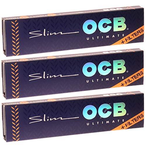 OCB Ultimate Slim Rolling Papers + Tips King Size Slim Cigarette Paper (3 Pack)