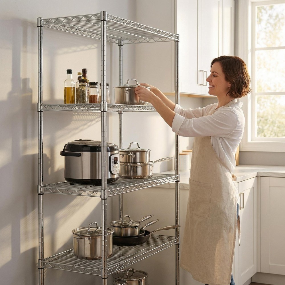 4-Tier Heavy-Duty Wire Shelving Unit Adjustable Rustproof Storage Rack