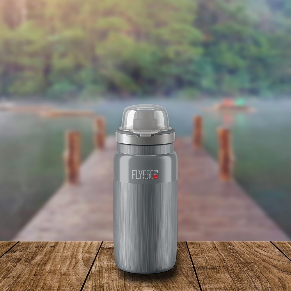 Elite Fly MTB 550ml Hydration Bottle Grey Lightweight Squeezable Cap Durable