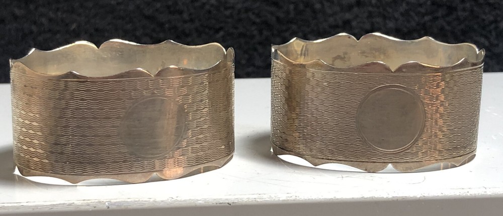 Antique Sterling Silver Engine Turned Pattern Napkin Ring Pair