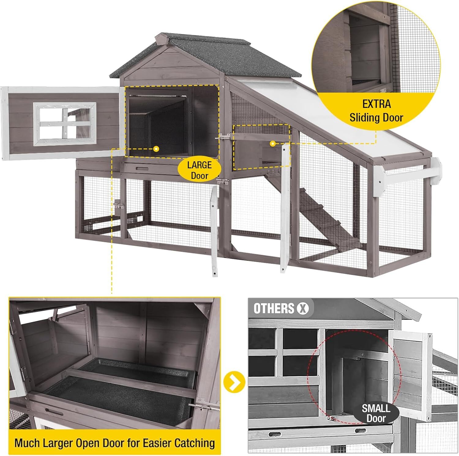 Aivituvin Chicken Coop Outdoor Wooden Poultry Cage Mobile Hen House with Wheels