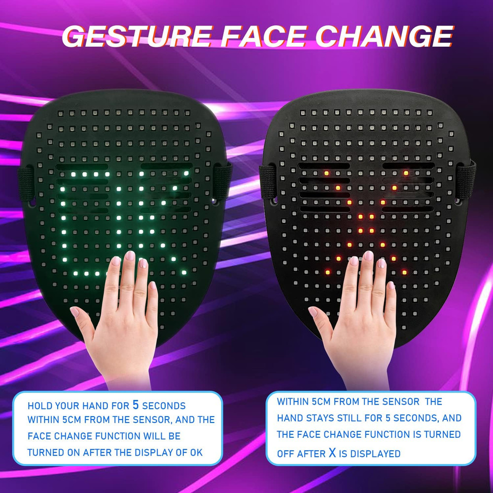 Depointer Life Led Mask with Gesture Sensing,Unisex LED Lighted Face Transformin