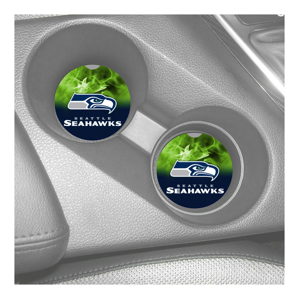 SEATTLE SEAHAWKS RUBBER CAR COASTERS SET (2) NFL D3