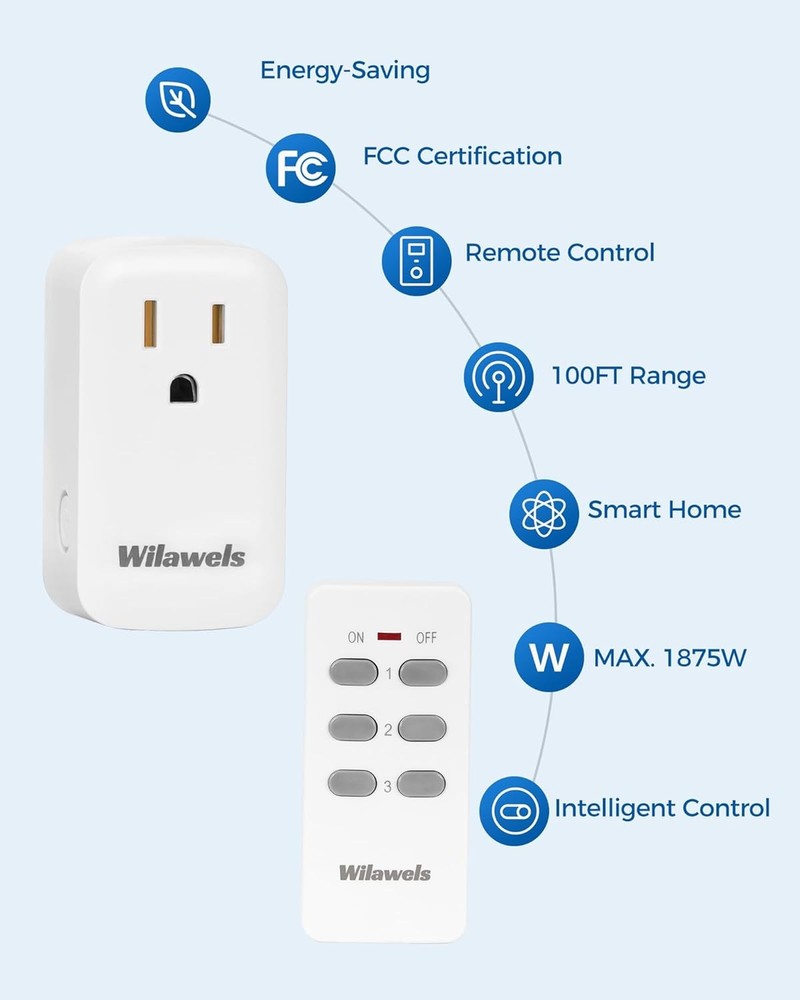 1 Remote Control + 3 Outlets Wireless Remote Light Switch, 100ft RF Range