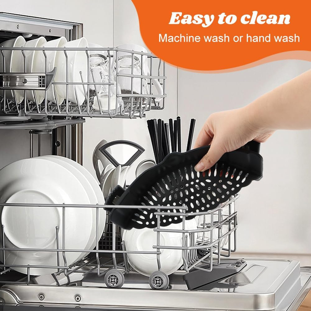 Clip on Strainer with Scraper,Silicone Strainer for Pots and Pans Adjustable ...