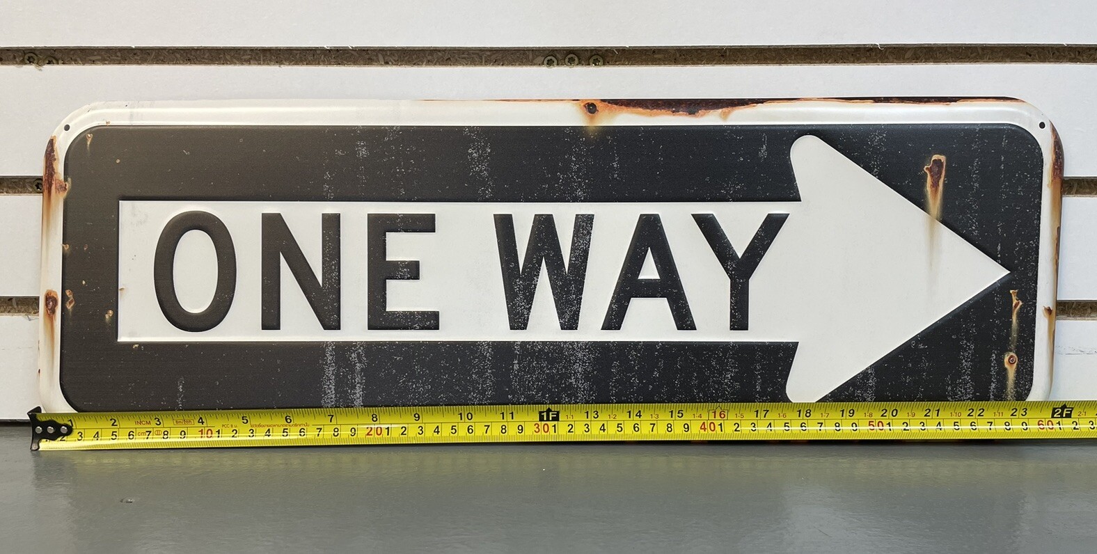 Reproduction ONE WAY Distressed Metal Street Sign Old Classic, Wall Decor 24”x8”