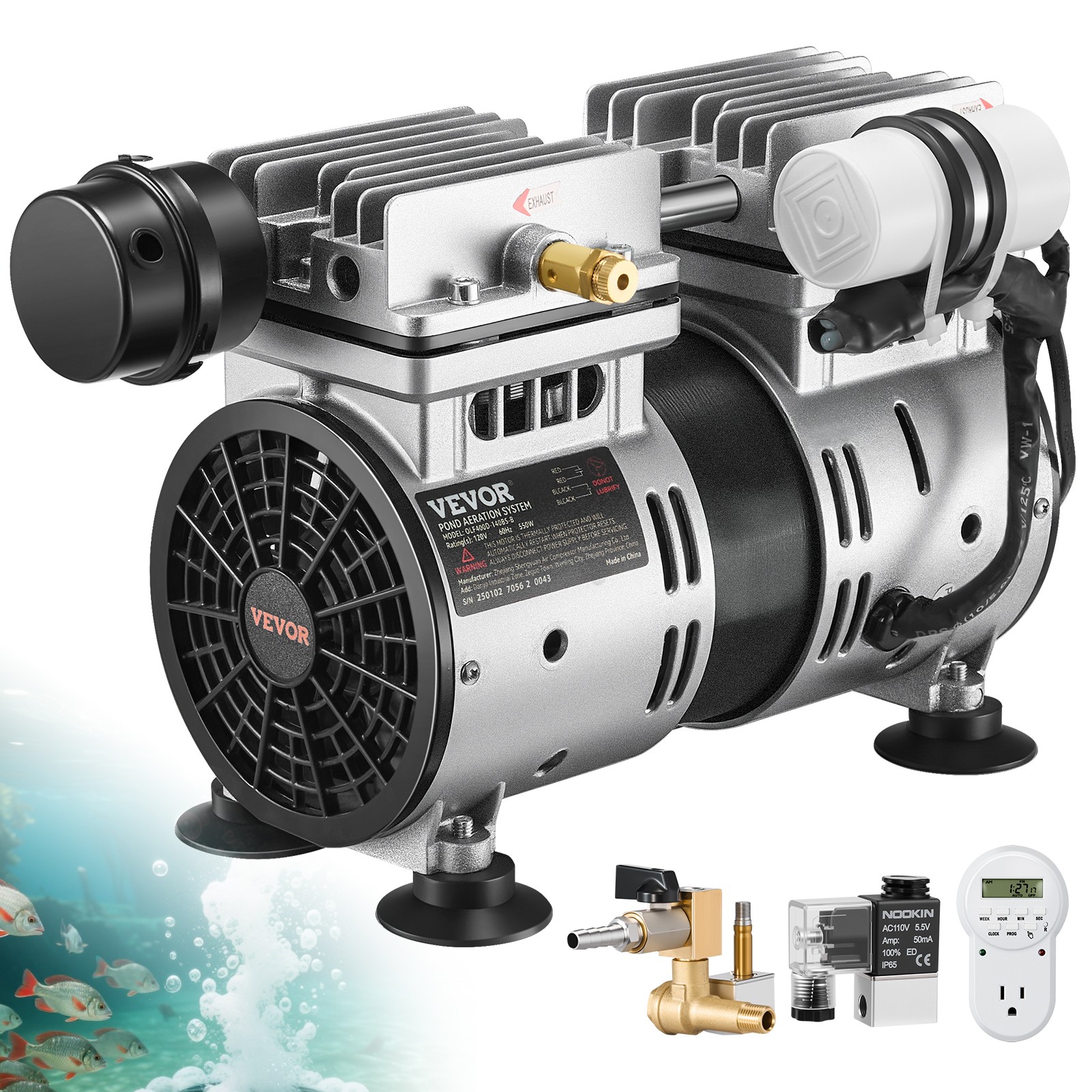 VEVOR Pond Aerator Lake Pond Aeration Kit 3/4 HP 550W 5.2CFM for Up to 3 Acre