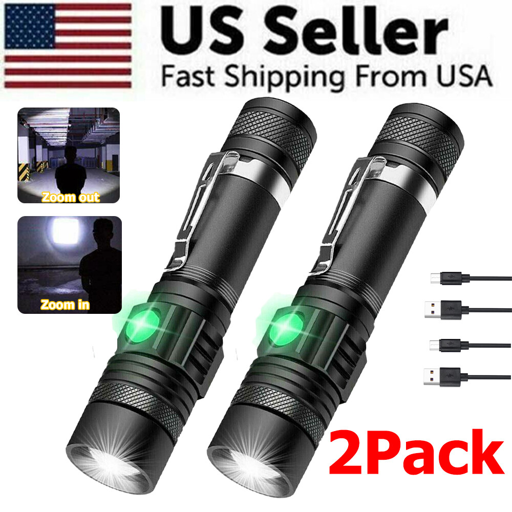2-PACK 99000000 LM Super Bright LED Tactical Flashlight Rechargeable Work Light