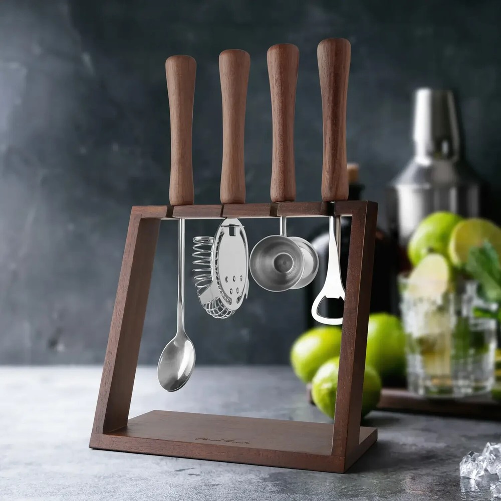 Final Touch Bar Tool Set with Stand! Jigger Spoon Hawthorne Strainer Bottle Open