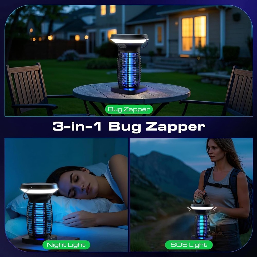 Solar Bug Zapper Mosquitoes Zapper Fly Zapper with Panel Sensor& LED Night Light
