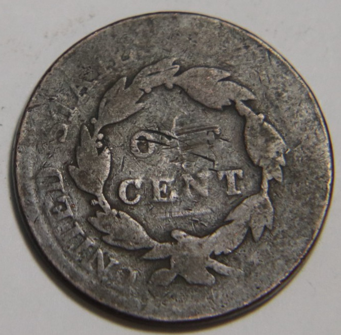 1817 Coronet Head Cent 1C Coin, Damaged
