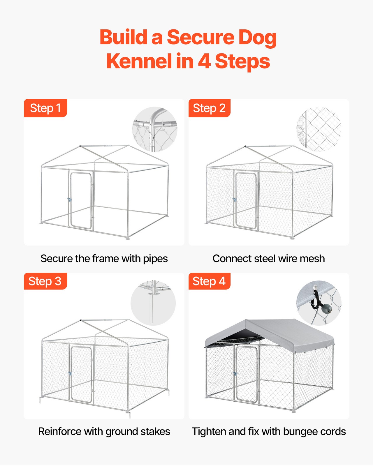 VEVOR Large Outdoor Dog Kennel with Lock & Cover 6.56x6.56x5.25 ft Heavy Duty