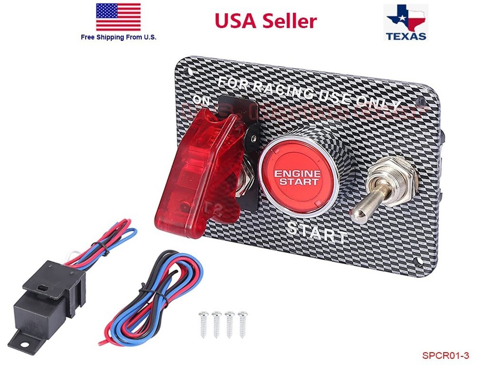 Carbon Ignition Switch Panel Engine Start Push Button LED 12V Toggle Racing Car