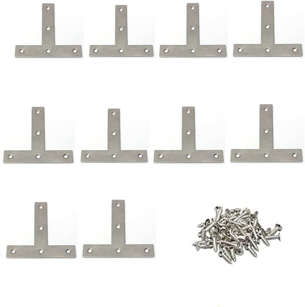 T Brackets, 10PCS Stainless Steel T Flat T Shape Medium, Silver
