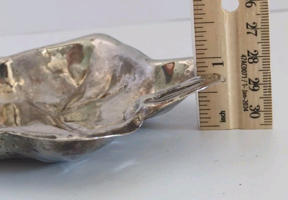 Vintage Silver Tone Leaf Dish Hong Kong 6" Trinket Tray