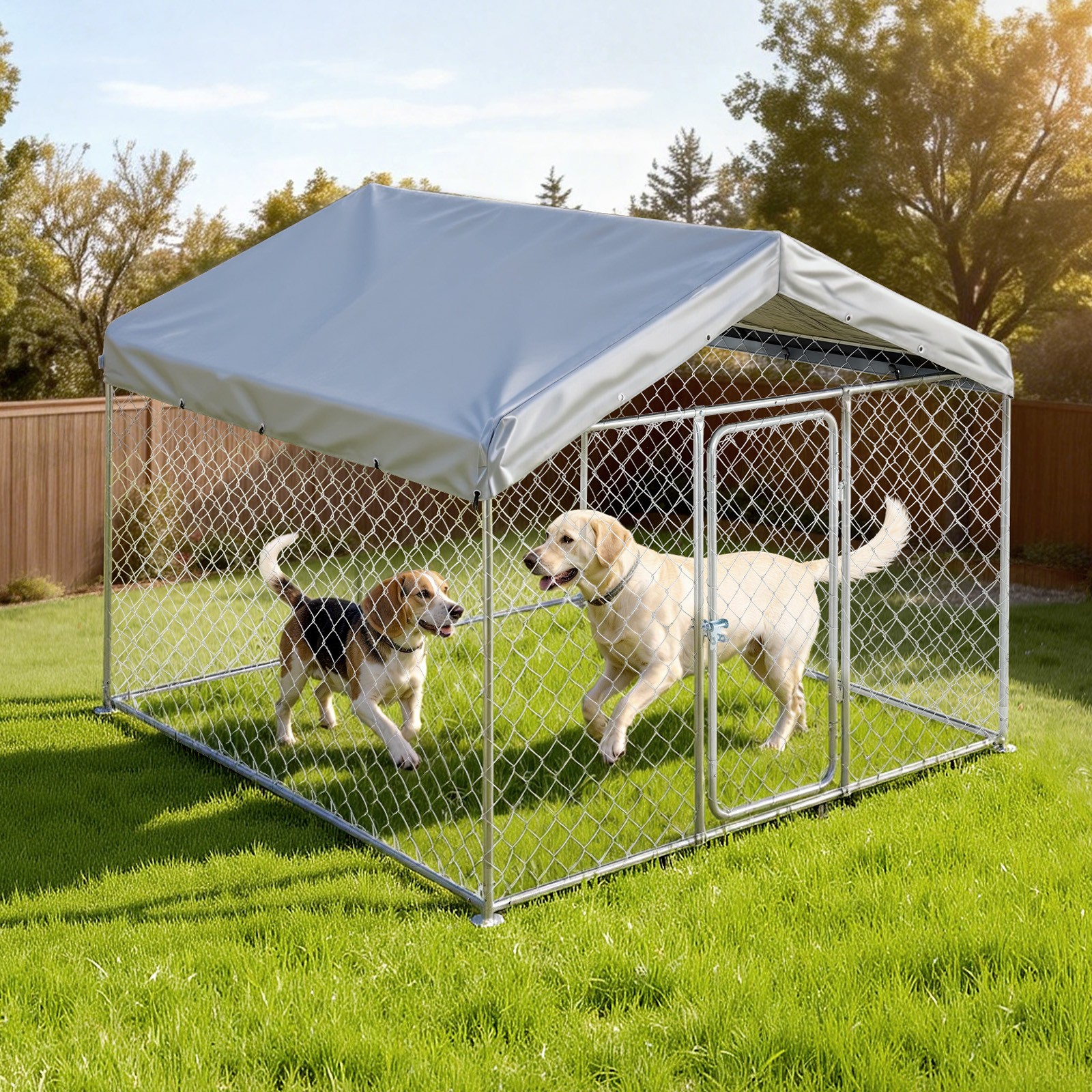 VEVOR Large Outdoor Dog Kennel with Lock & Cover 6.56x6.56x5.25 ft Heavy Duty