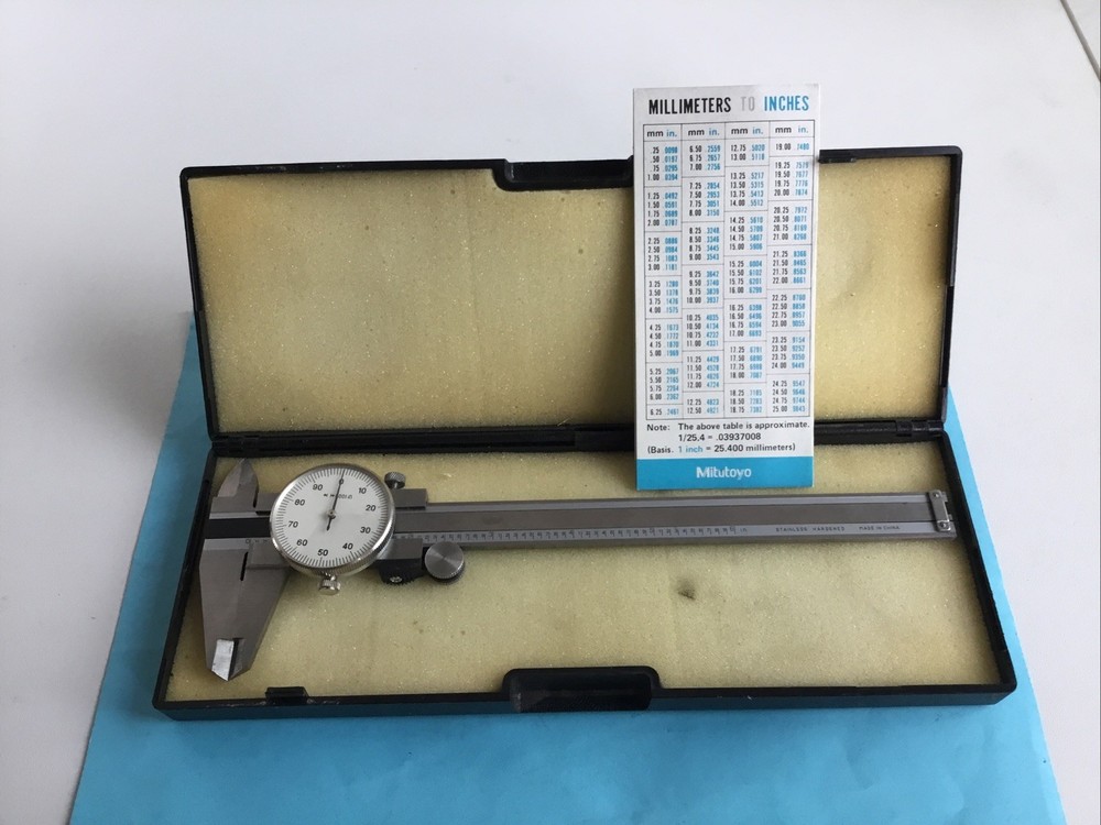 Dial Caliper 6" Calibrated .01" with Case includes Mitutoyo conversion card EUC