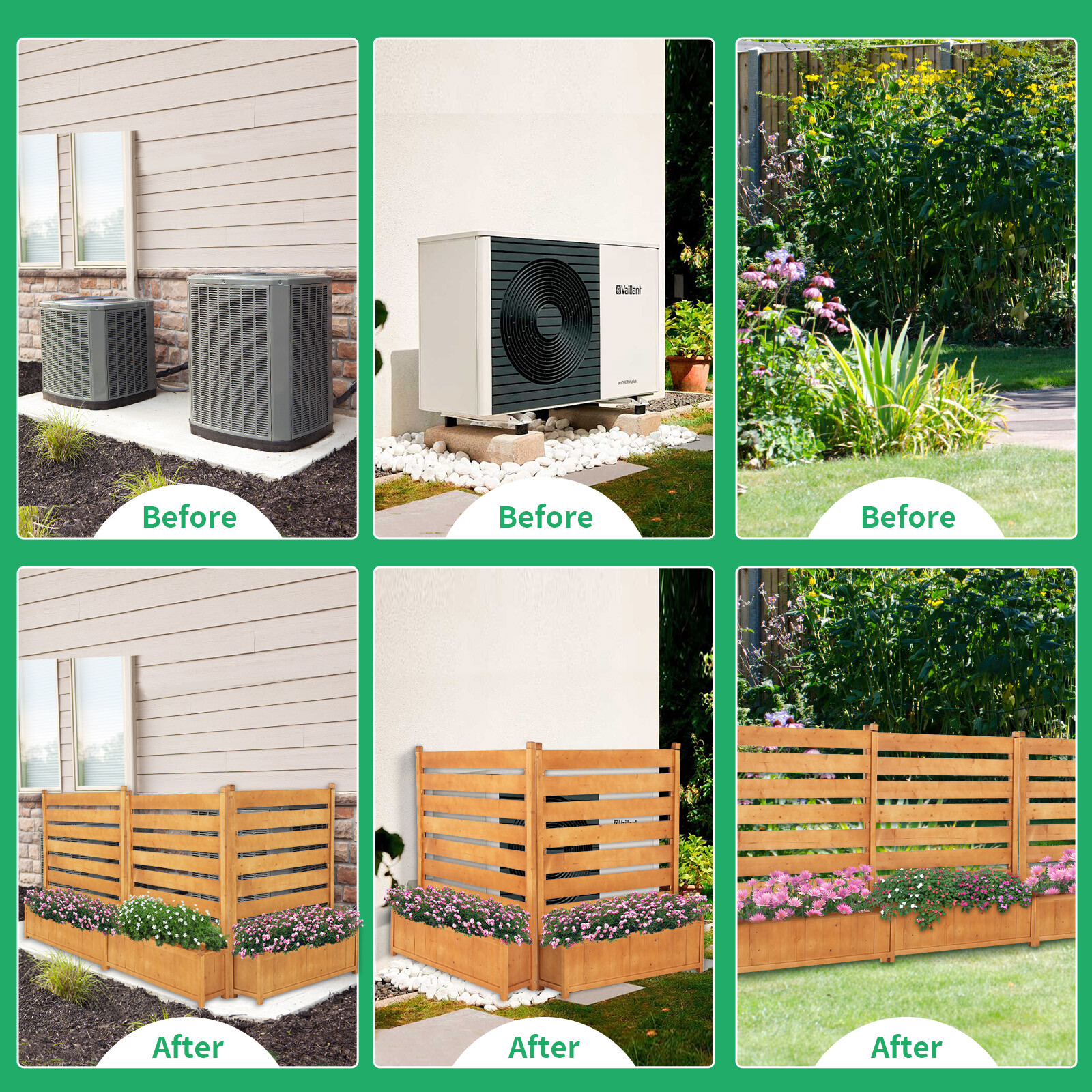 SLSY 2-Panel 36"Wx45"H Air Conditioner Fence Privacy Screen With 2 Planter Box