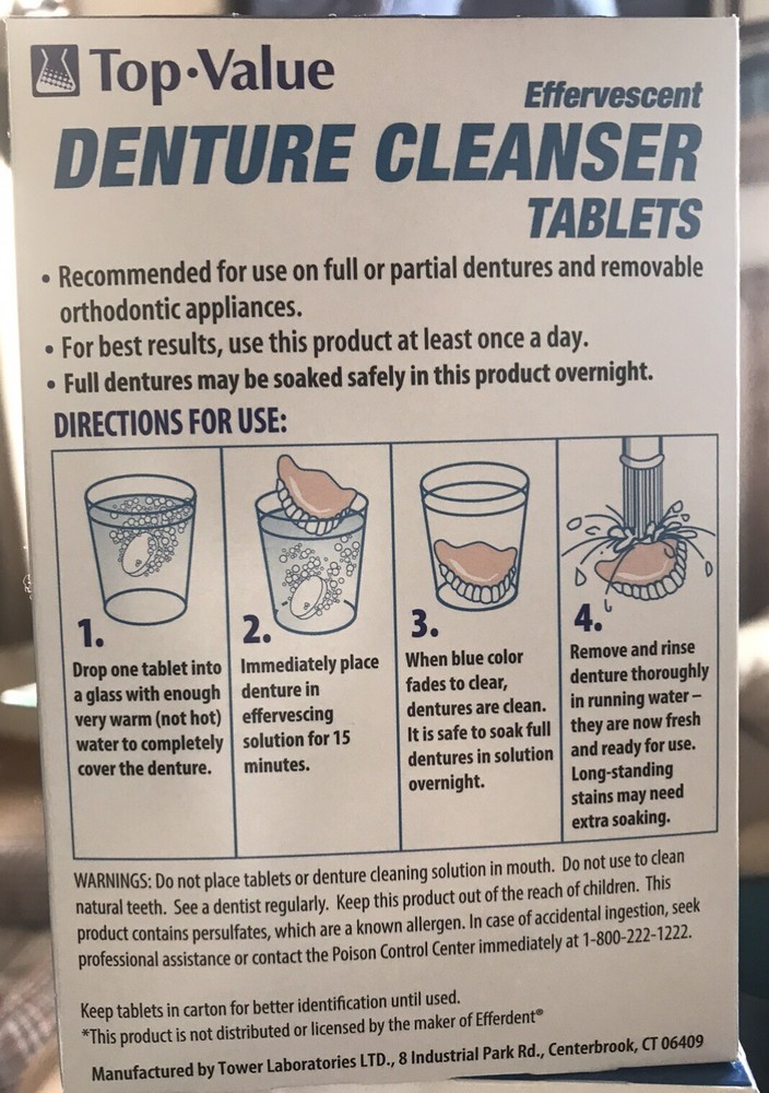 2 Boxes Top-Value Effervescent Denture Cleanser One Box Open One Caps Gone