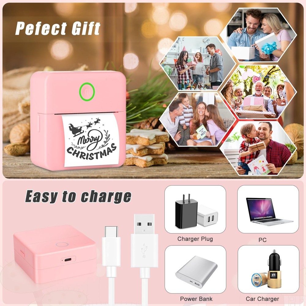 Mini Sticker Printer with 11 Rolls Paper, Bluetooth Inkless Printer Compatibl...