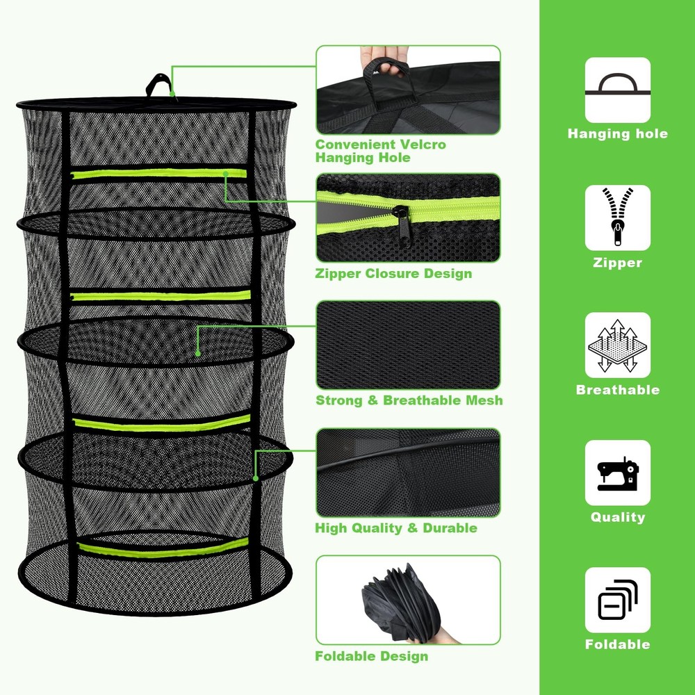 Herb Drying Rack Hanging-8 Layer, Collapsible Large Capacity Mesh Net with Gr...