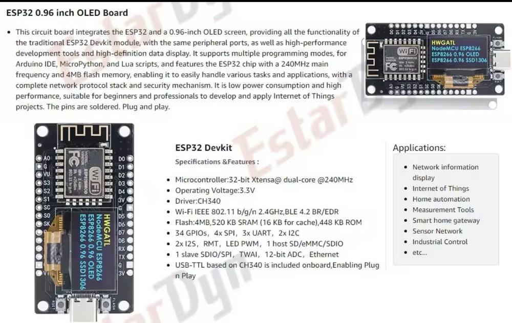 NodeMCU ESP8266 Development Board 0.96'' OLED Display for Arduino /Micropython